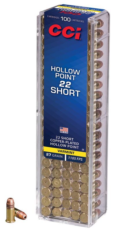 CCI .22 Short, 27 Grain Copper Plated Hollow Point Rifle Ammo, 100-Rd