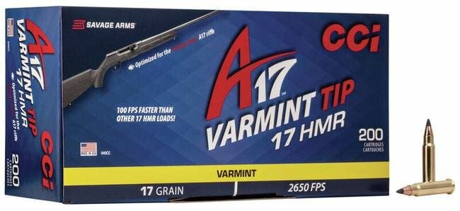 CCI A17 .17 HMR, 17 Grain Tipped Varmint Rifle Ammo, 200-Rd