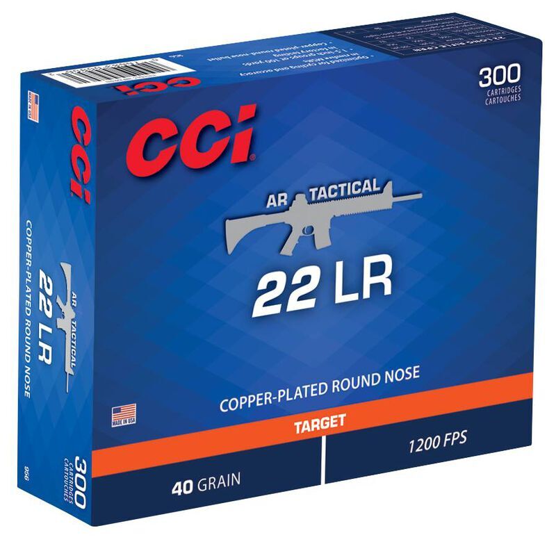 CCI AR Tactical .22 LR, 40 Grain Coper Plated Round Nose Rifle Ammo, 300-Rd