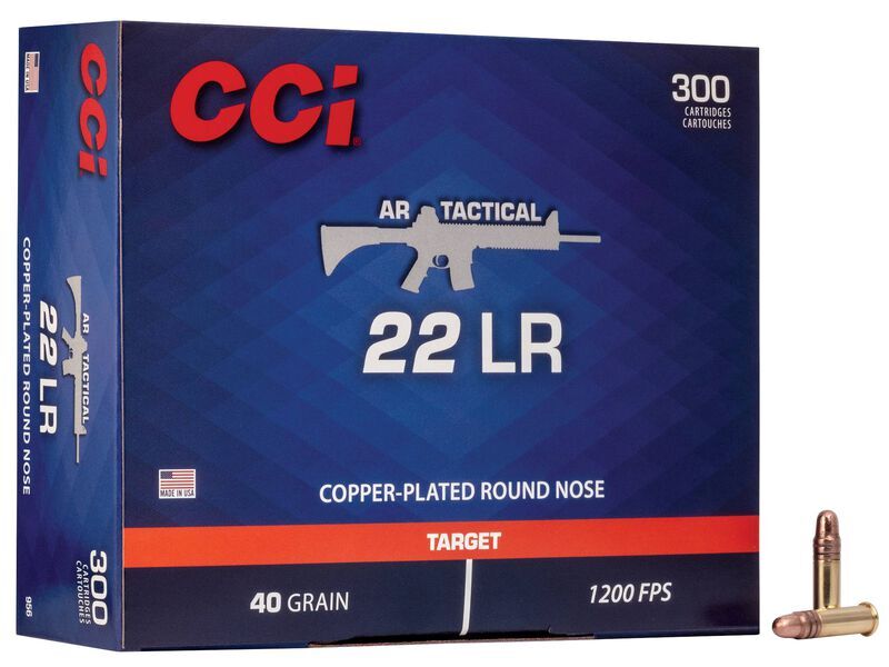 CCI AR Tactical .22 LR, 40 Grain Coper Plated Round Nose Rifle Ammo, 300-Rd