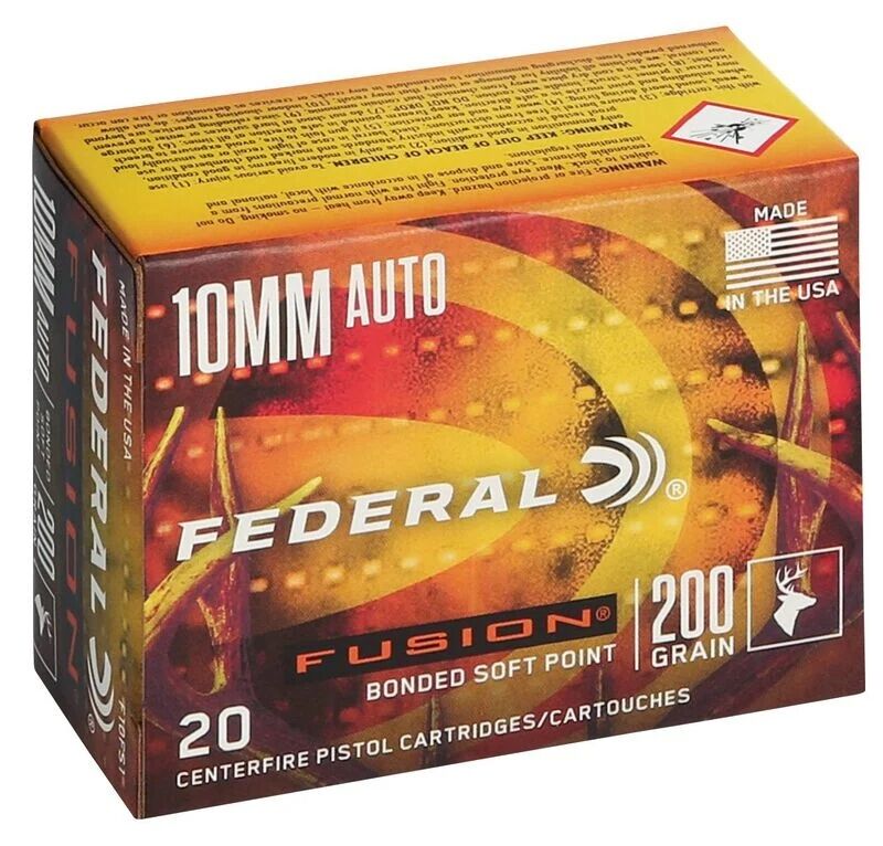 Federal Fusion 10mm Auto, 200 Grain Fusion Soft Point Pistol Ammo, 20-Rd