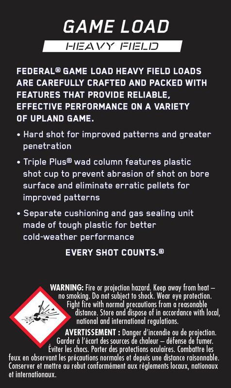 Federal Game Load Upland Heavy Field 12 Gauge 2 3/4" #7.5 Shot, 1 1/8-Oz, 25-Rd