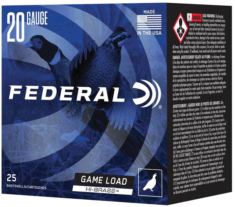 Federal Game Load Upland Hi-Brass 20 Gauge 2 3/4" #7.5 Shot, 1-Oz, 25-Rd