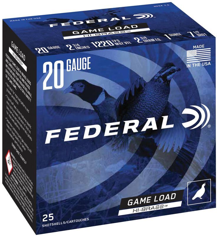 Federal Game Load Upland Hi-Brass 20 Gauge 2 3/4" #7.5 Shot, 1-Oz, 25-Rd