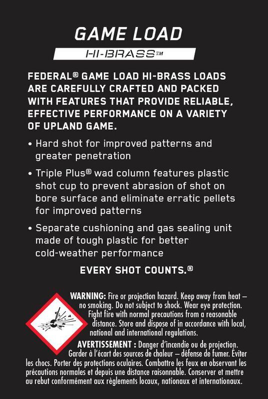 Federal Game Load Upland Hi-Brass 20 Gauge 2 3/4" #7.5 Shot, 1-Oz, 25-Rd