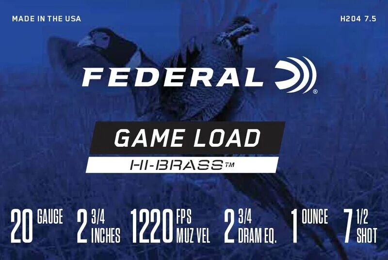 Federal Game Load Upland Hi-Brass 20 Gauge 2 3/4" #7.5 Shot, 1-Oz, 25-Rd