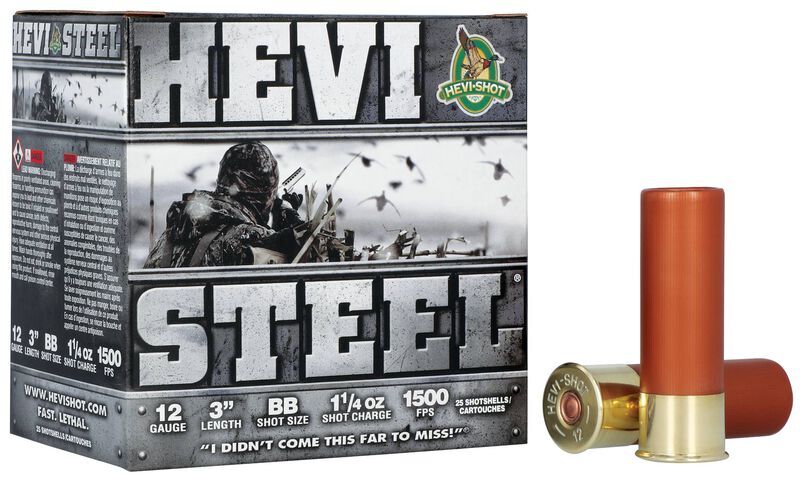 HEVI-Shot Hevi-Steel 12 Gauge 3-In BB Shot, 1-1/4-Oz Shotgun Ammo, 25-Rd