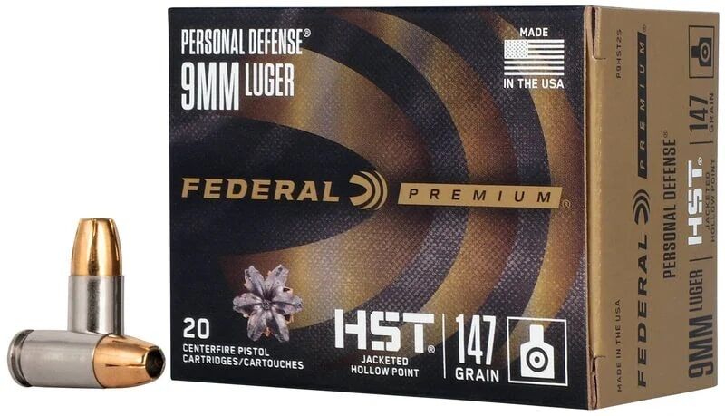 Federal Personal Defense HST 9mm Luger 147 Grain HST Jacketed Hollow Point Ammunition, 20-Rd