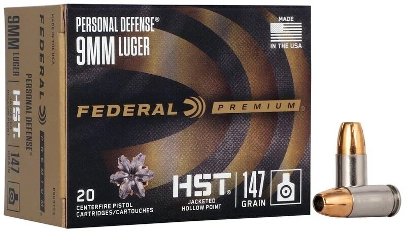 Federal Personal Defense HST 9mm Luger 147 Grain HST Jacketed Hollow Point Ammunition, 20-Rd
