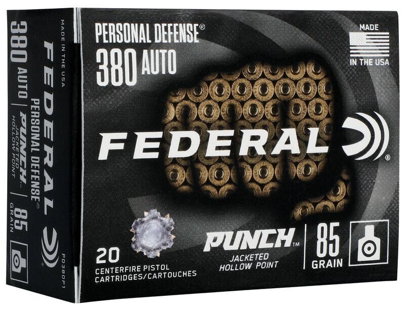 Federal Personal Defense Punch .380 Auto, 85 Grain Jacketed Hollow Point Ammo, 20-Rd
