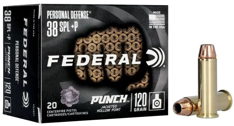 Federal Personal Defense Punch .38 Special +P, 120 Grain Jacketed Hollow Point Pistol Ammo, 20-Rd