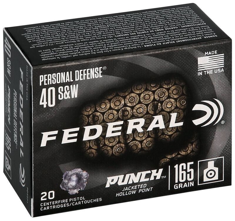 Federal Personal Defense Punch .40 S&W, 165 Grain Jacketed Hollow Point Pistol Ammo, 20-Rd