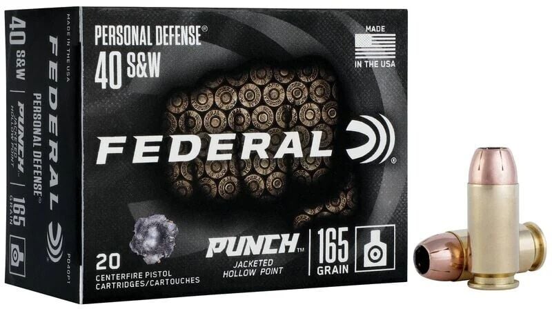 Federal Personal Defense Punch .40 S&W, 165 Grain Jacketed Hollow Point Pistol Ammo, 20-Rd