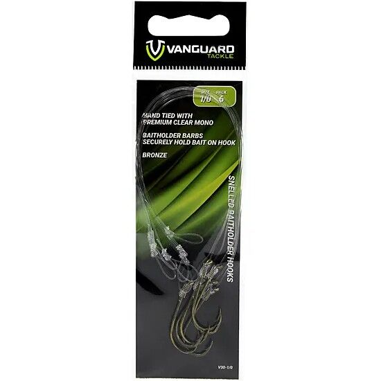 Vanguard Tackle Snelled Bronze Baitholder Hooks, #8, 6-Pk