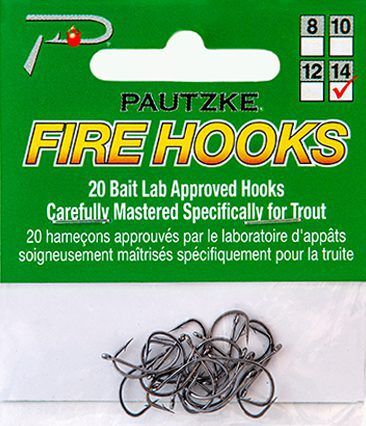 Pautzke Fire Hooks, Size 14, 20-Pk