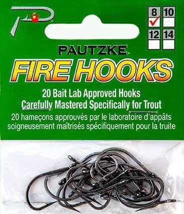 Pautzke Size 8 Fire Hooks, 20-Pk