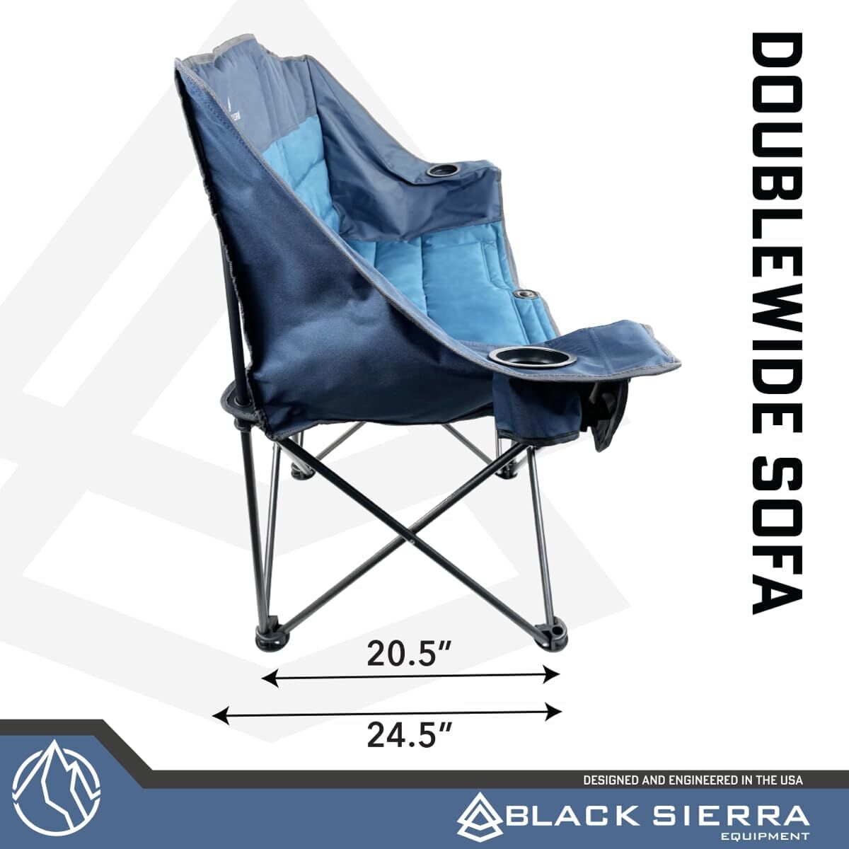 Black Sierra Doublewide Padded Folding Chair, Denim Blue