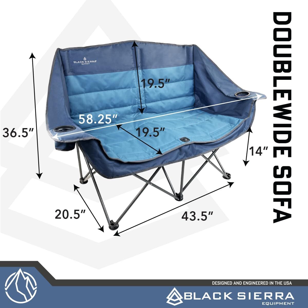 Black Sierra Doublewide Padded Folding Chair, Denim Blue