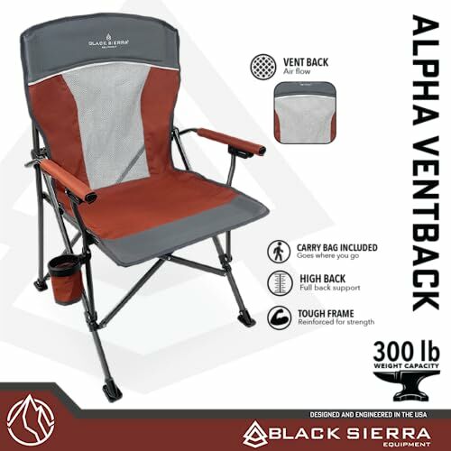 Black Sierra Alpha Hard Arm Camping Chair in Red