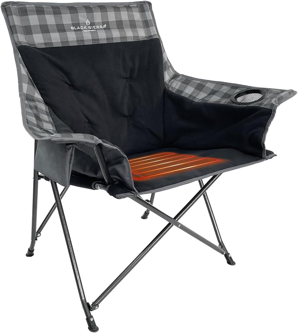 Black Sierra Heated Fleece Black & Gray Camp Chair