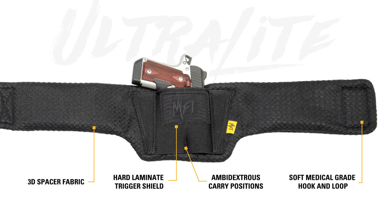 Mission First Tactical Ultralite Black Mesh Fabric Ambidextrous Belly Band Holster