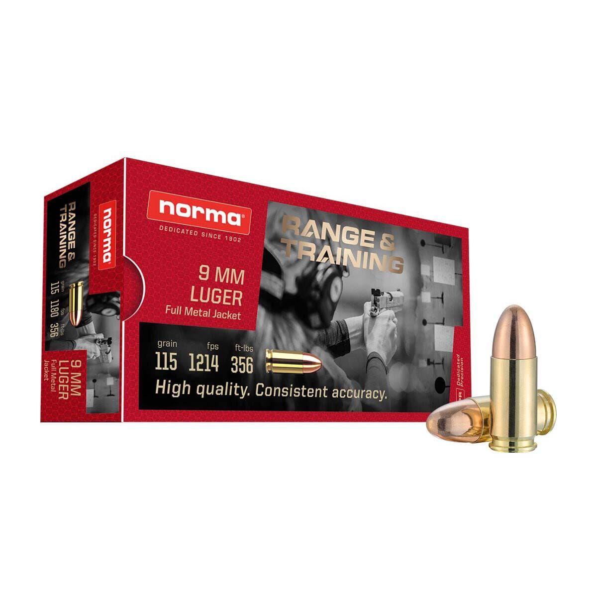 Norma Range & Training 9mm, 115 Grain Full Metal Jacket Pistol Ammo, 50-Rd
