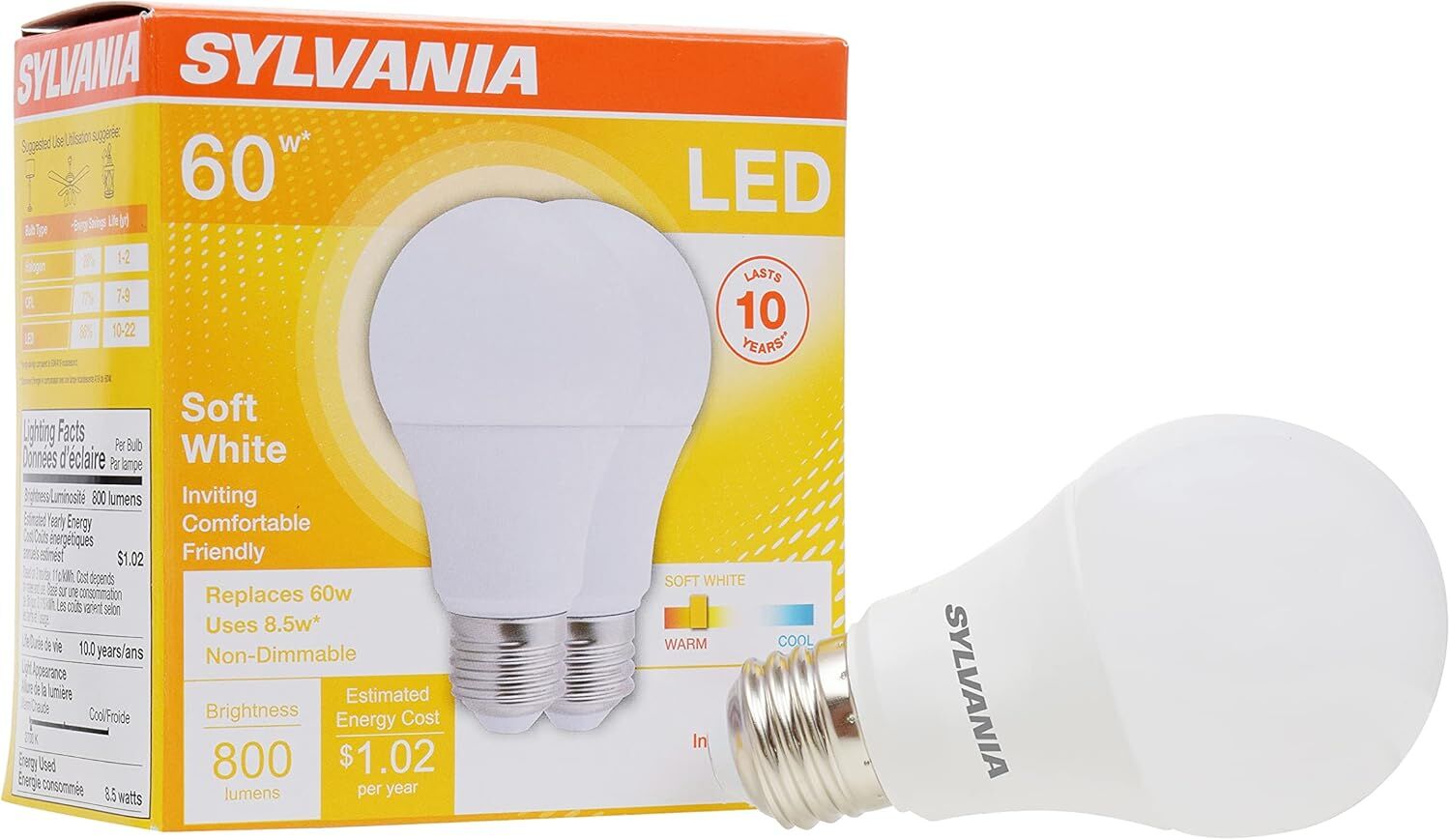 Sylvania A19 8.5 Watt Frosted Soft White LED Light Bulb, 2-Pk