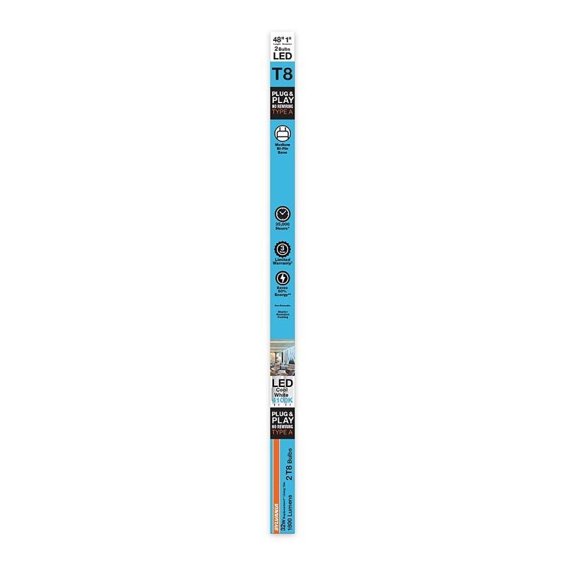 Sylvania Type A T8 15 Watt Frosted Cool White G13 LED Tube Light Bulb, 48-In, 2-Pk