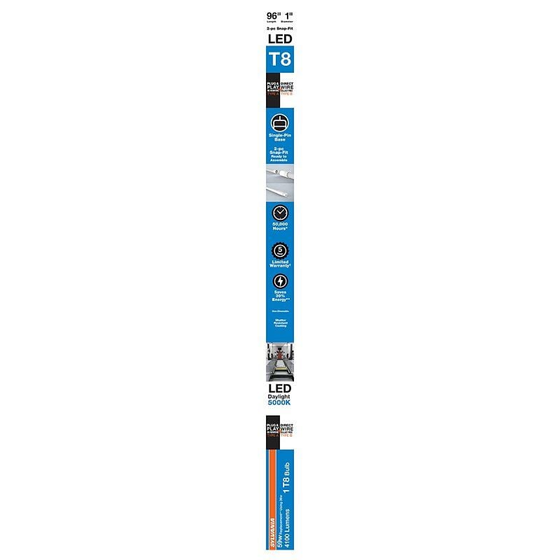 Sylvania Type A/B T8 36 Watt Frosted Daylight FA8 LED Tube Light Bulb, 8-Ft