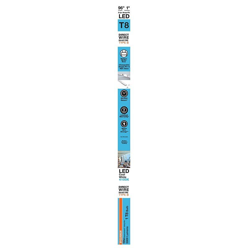 Sylvania Type B T8 42 Watt Frosted Cool White FA8 LED Tube Light Bulb, 8-Ft