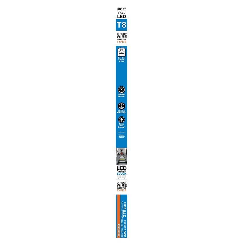 Sylvania Type B T8 17 Watt Frosted Daylight G13 LED Tube Light Bulb, 4-Ft