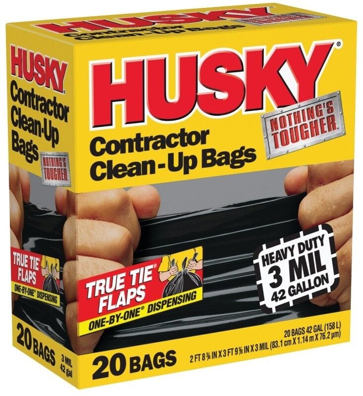Husky Black Contractor Clean-Up Bag, 42-Gal, 20-Ct