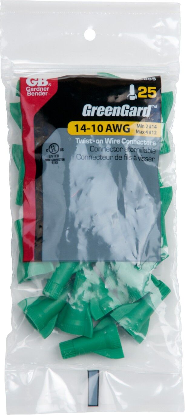 Gardner Bender Greengard Grounding Wire Connectors, #95, #14-#10 AWG, 25-Pk