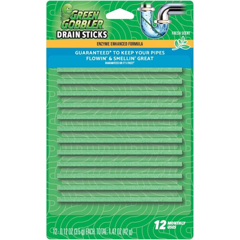Green Gobbler Fresh Scent Drain Sticks Cleaner & Deodorizer, 12-Pk