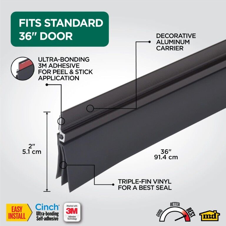 M-D Building Products Bronze Aluminum And Vinyl Cinch Self-Adhesive Door Sweep, 1/4 x 2 x 36-In