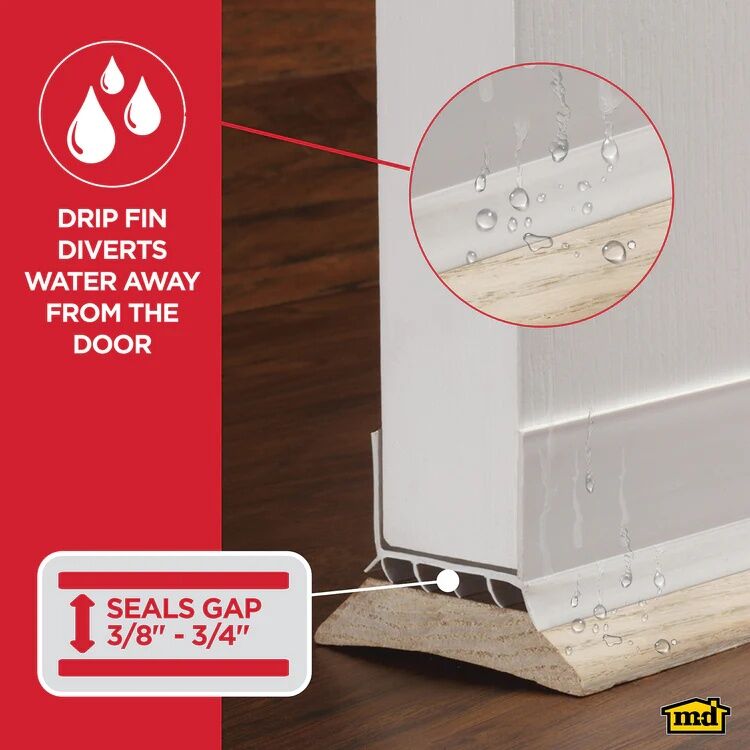 M-D Building Products White Vinyl Cinch U-Shape Slide-On Under Door Seal, 2-In x 1 3/4-In x 36-In