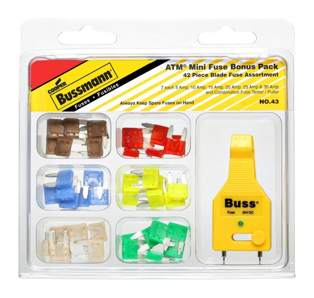 Bussmann NO.43 ATM Automotive Mini Blade Fuse Assortment, 43-Pc