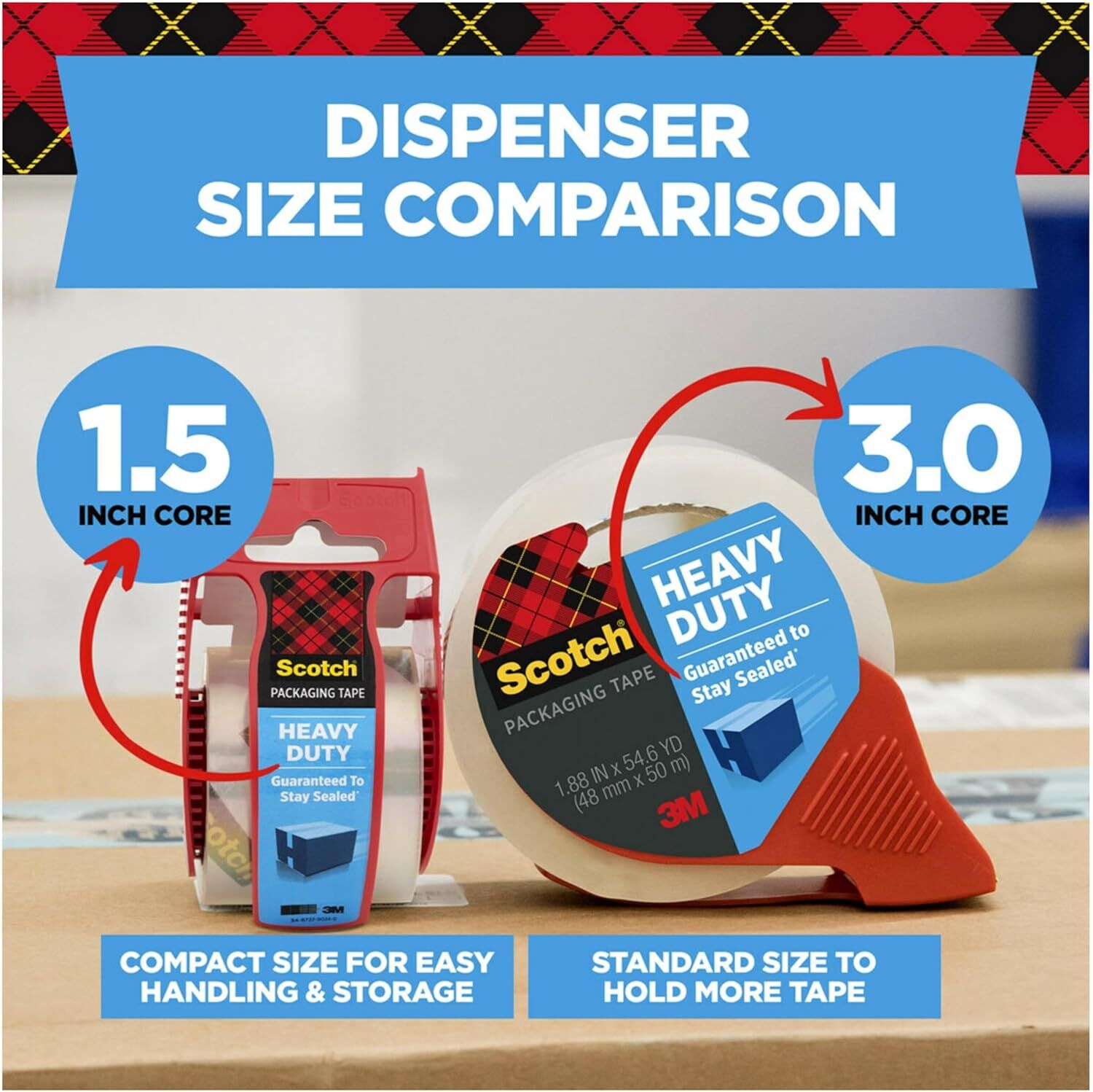 3M Scotch Heavy Duty Shipping Packaging Tape With Dispenser, 1.88-In x 38.2-Yd