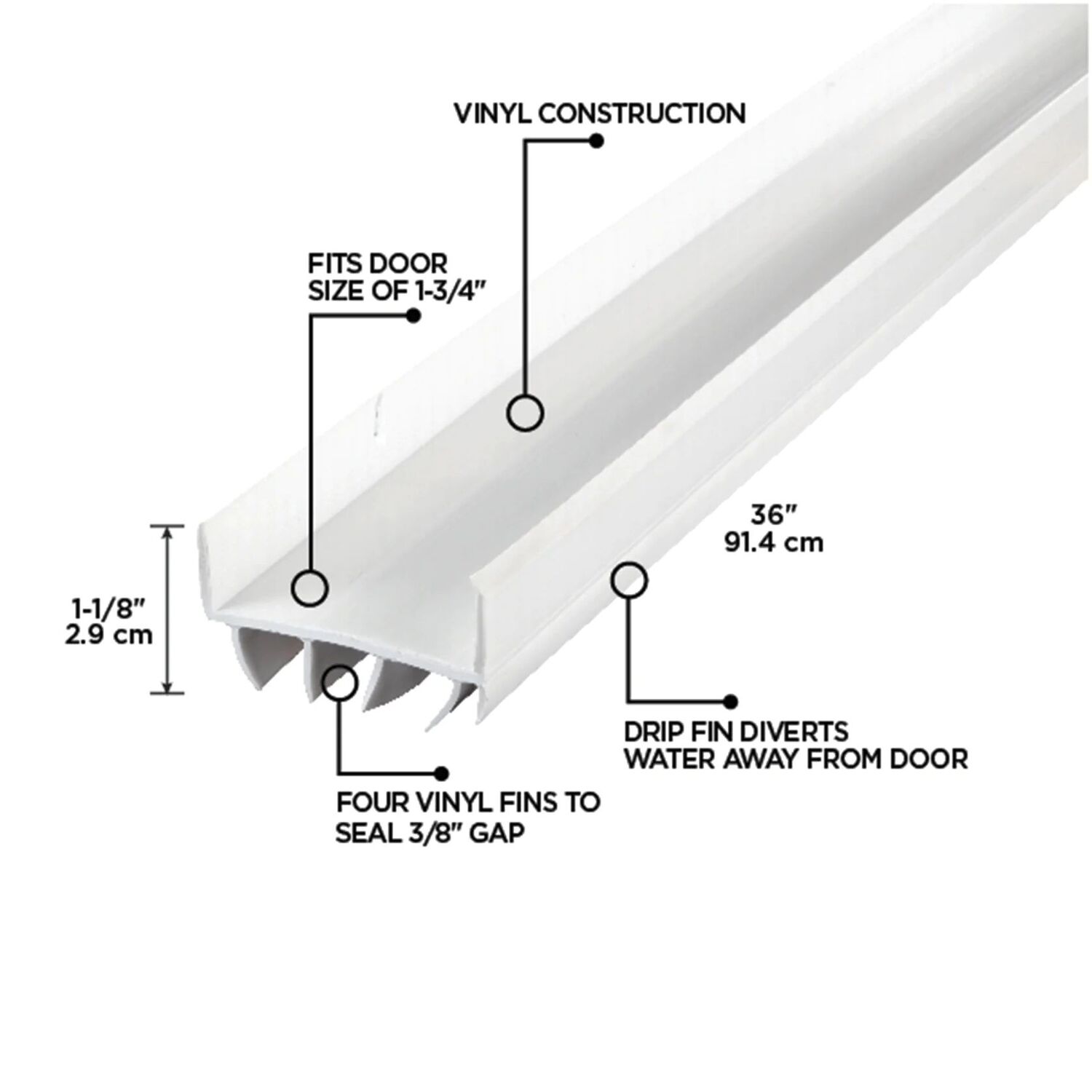 M-D Building Products White Vinyl U-Shape Screw-on Under Door Seal, 36-In