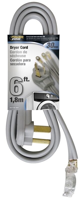 PowerZone Gray Dryer Cord, 10 Gauge, 30-A, 250-V, 6-Ft