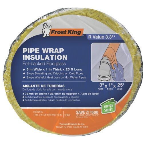 Frost King Foil Backed Fiberglass Pipe Wrap, 3-In Wide X 1-In Thick X 25-Ft Long