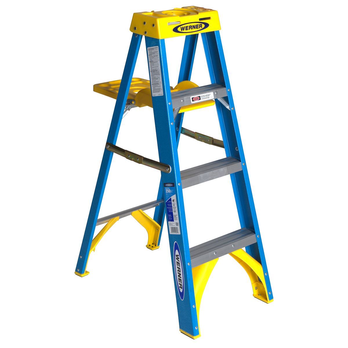 Werner Fiberglass Step Ladder with Shelf, Type I, Load Capacity 250-Lb, 4-Ft