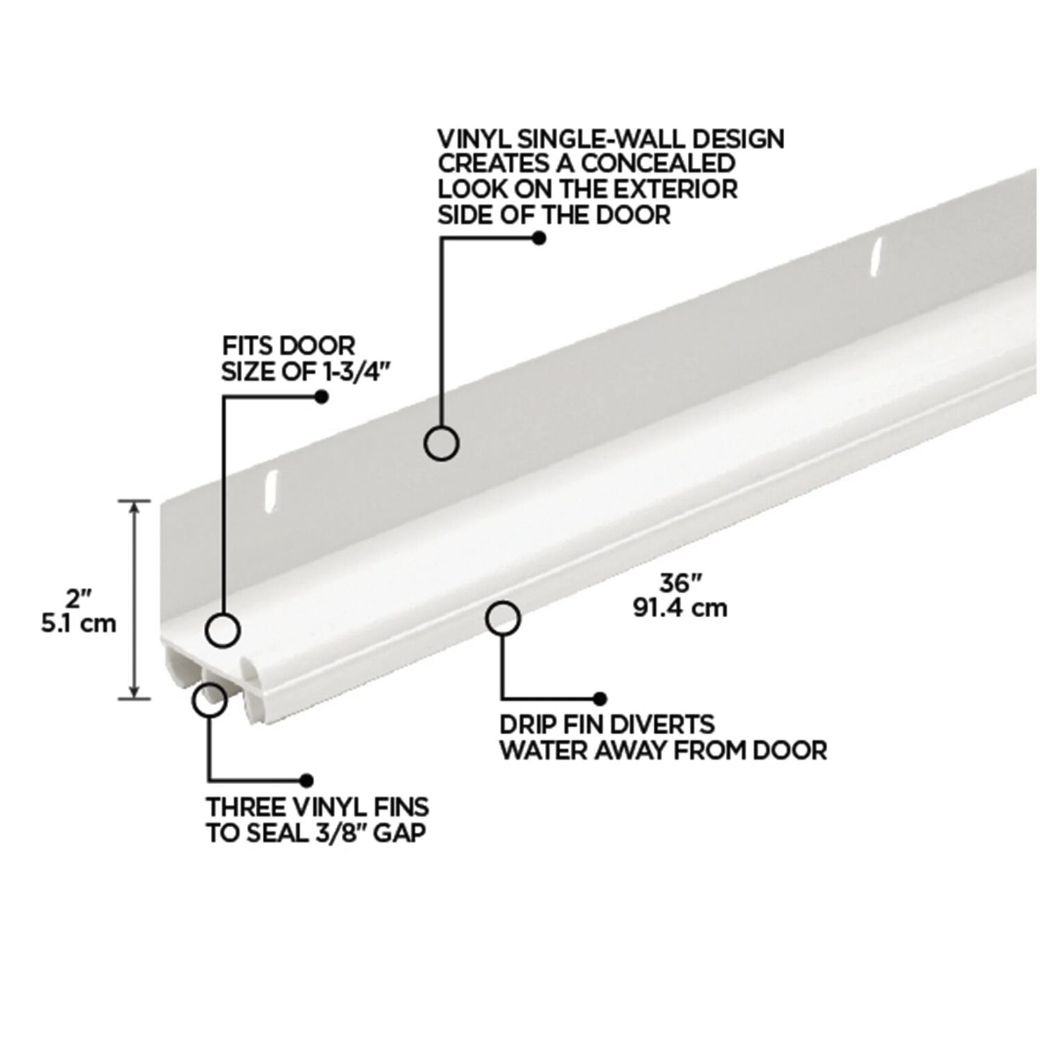 M-D Building Products White Vinyl Residential L-Shape Screw-On Under Door Seal, 36-In