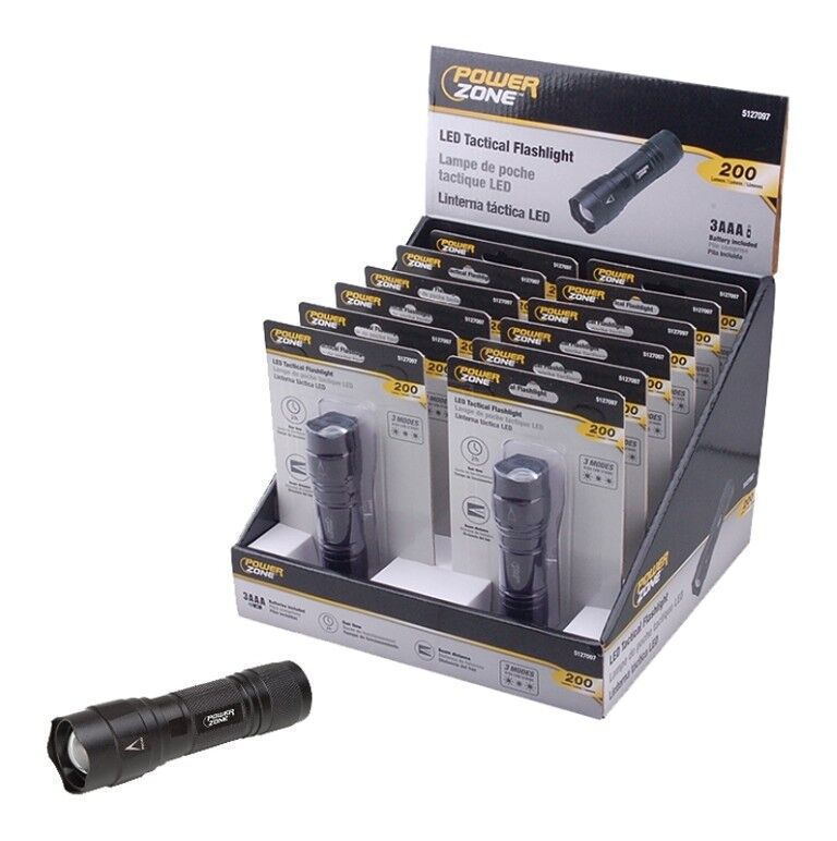 PowerZone LED Tactical Flashlight, 200-Lumens