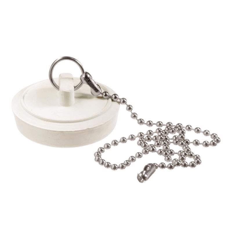 Plumb Pak White Rubber Drain Stopper with Chain, 1-In - 1-3/4-In Sink