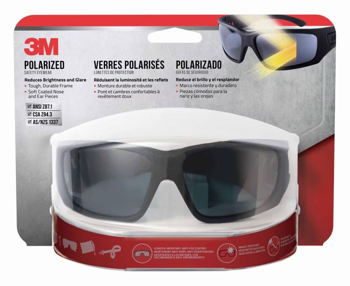 3M Polarized Black Frame Safety Eyewear With Anti-Fog And Scratch Resistant Lenses