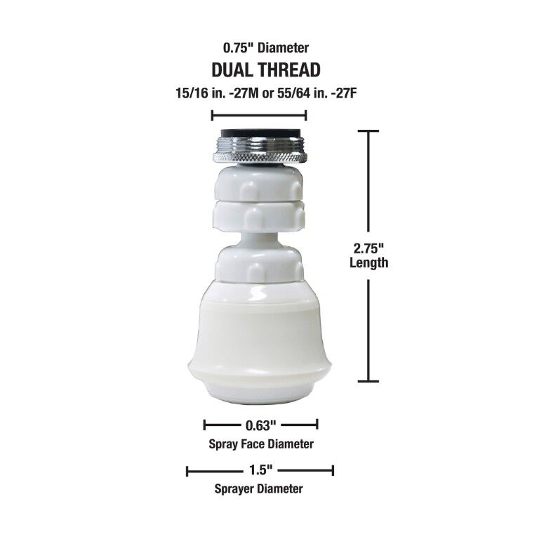 Danco White Dual Thread Swivel Sprayrator, 1.5 GPM