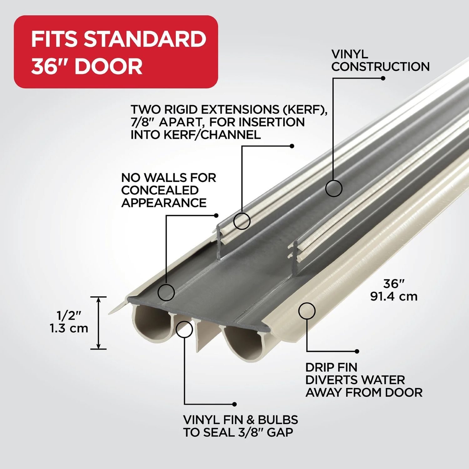 M-D Building Products Beige Vinyl Concealed Kerf/Channel Fit Under Door Seal, 36-In
