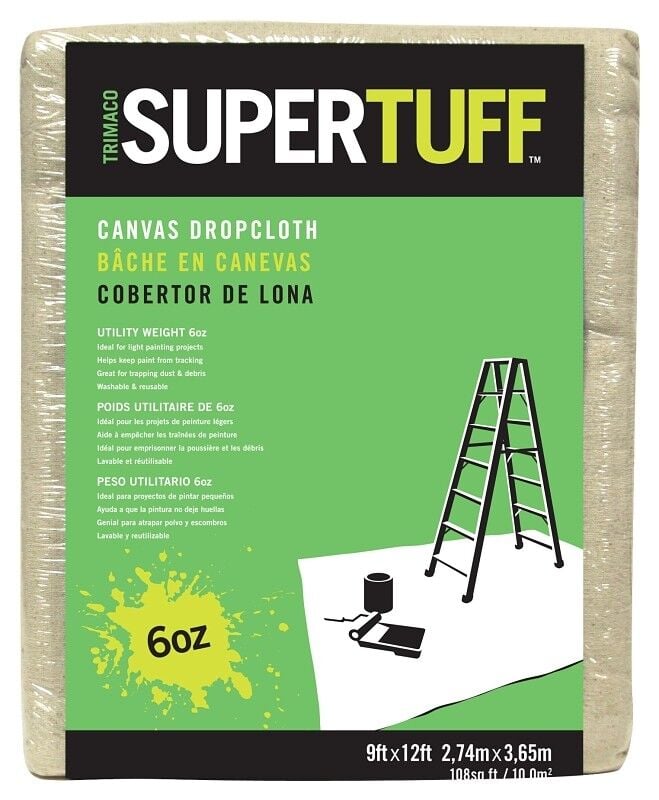 Trimaco SuperTuff Canvas Dropcloth, 6-Oz, 9-Ft x 12-Ft