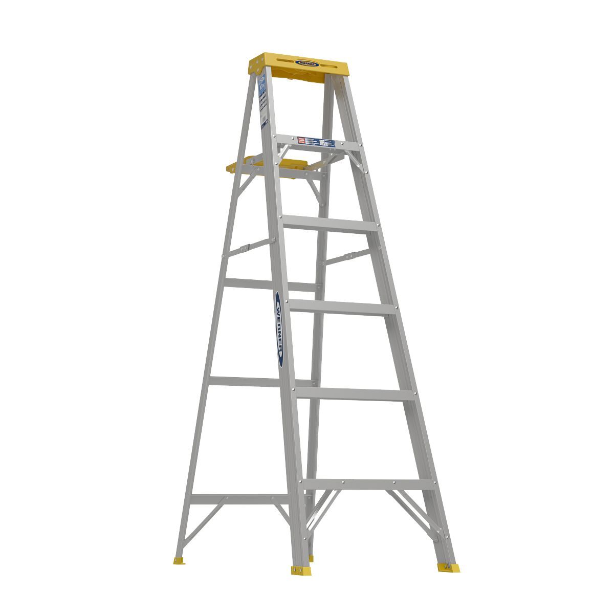 Werner Aluminum Step Ladder, Type I, Load Capacity 250-Lb, 6-Ft